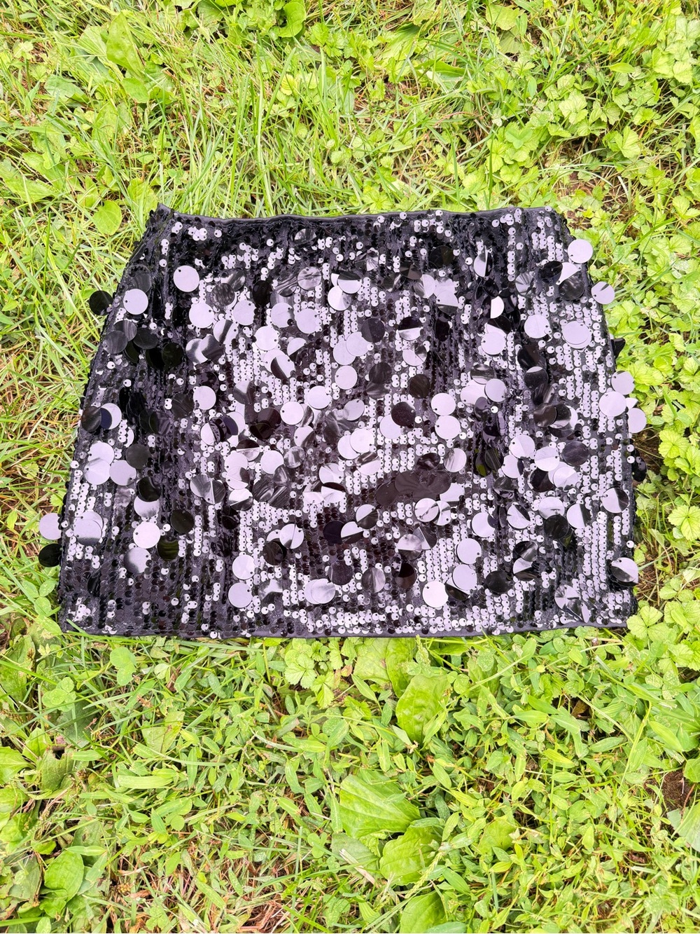 SHEIN Black Sequin Mini Skirt with Large Discs